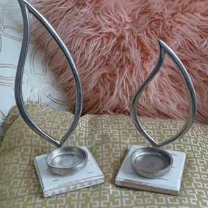 NWOT!! 2 Indoor/Outdoor Wooden and Silver Candle Holders NEW!